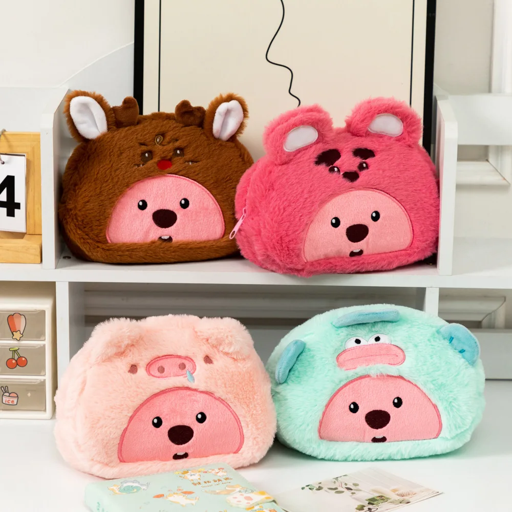 

Miniso Drag Loopy Women's Makeup Bag Girl Cartoon Cute Little Beaver Day Plush Doll Stationery Pen Bag Large Capacity Makeup Bag