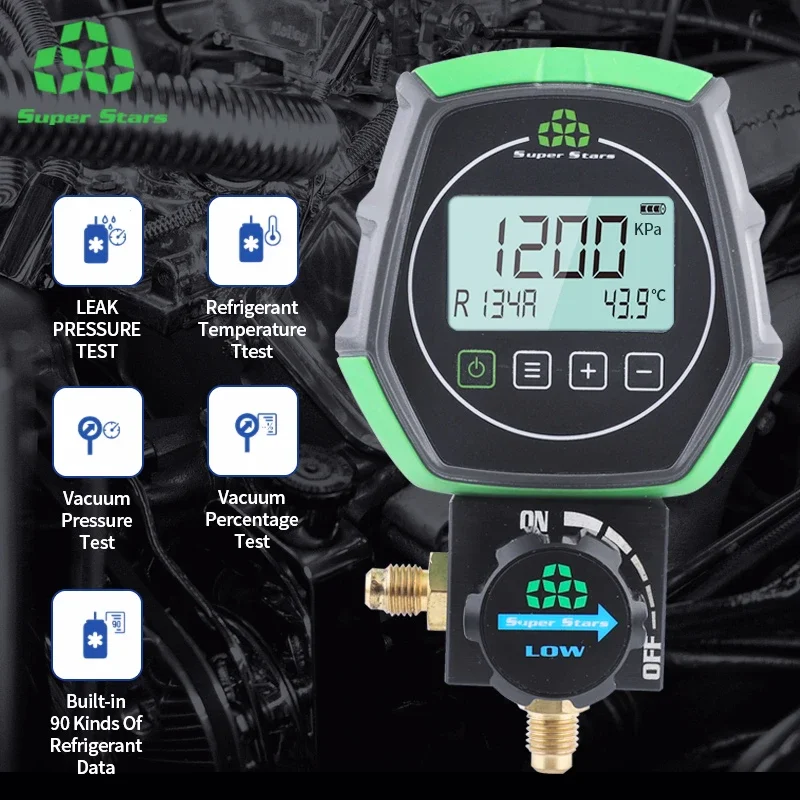 Refrigerant Pressure Gauge Electronic Fluoride Gauge Digital Display Manifold Tester Refrigerant Vacuum Pressure Gauge Air Conditioning Leak Detection DSZH