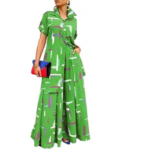 

Two Piece Casual Pants Suit Red Short Sleeve Lapel Shirt Suit Fashion Elegant Women Loose Wide Leg Pants Spring African Clothing