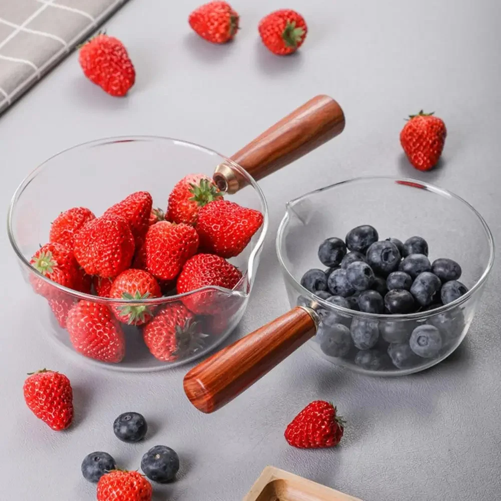 400/600ML Glass Milk Pot with Wooden Handle High Temperature Resistant Household Noodle Pot Saucepan for Stove Ceramic Kitchen glass saucepan