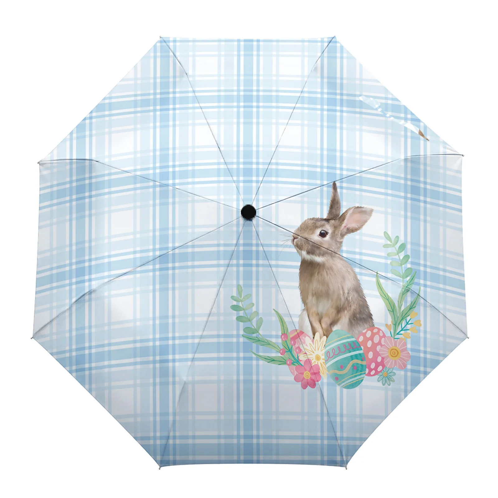 Easter Bunny Color Egg Blue Plaid Ombrello Parasole Grande Completamente Automatico Ombrello Pieghevole A Otto Fili Per Ombrello Da Pioggia Per Adulti