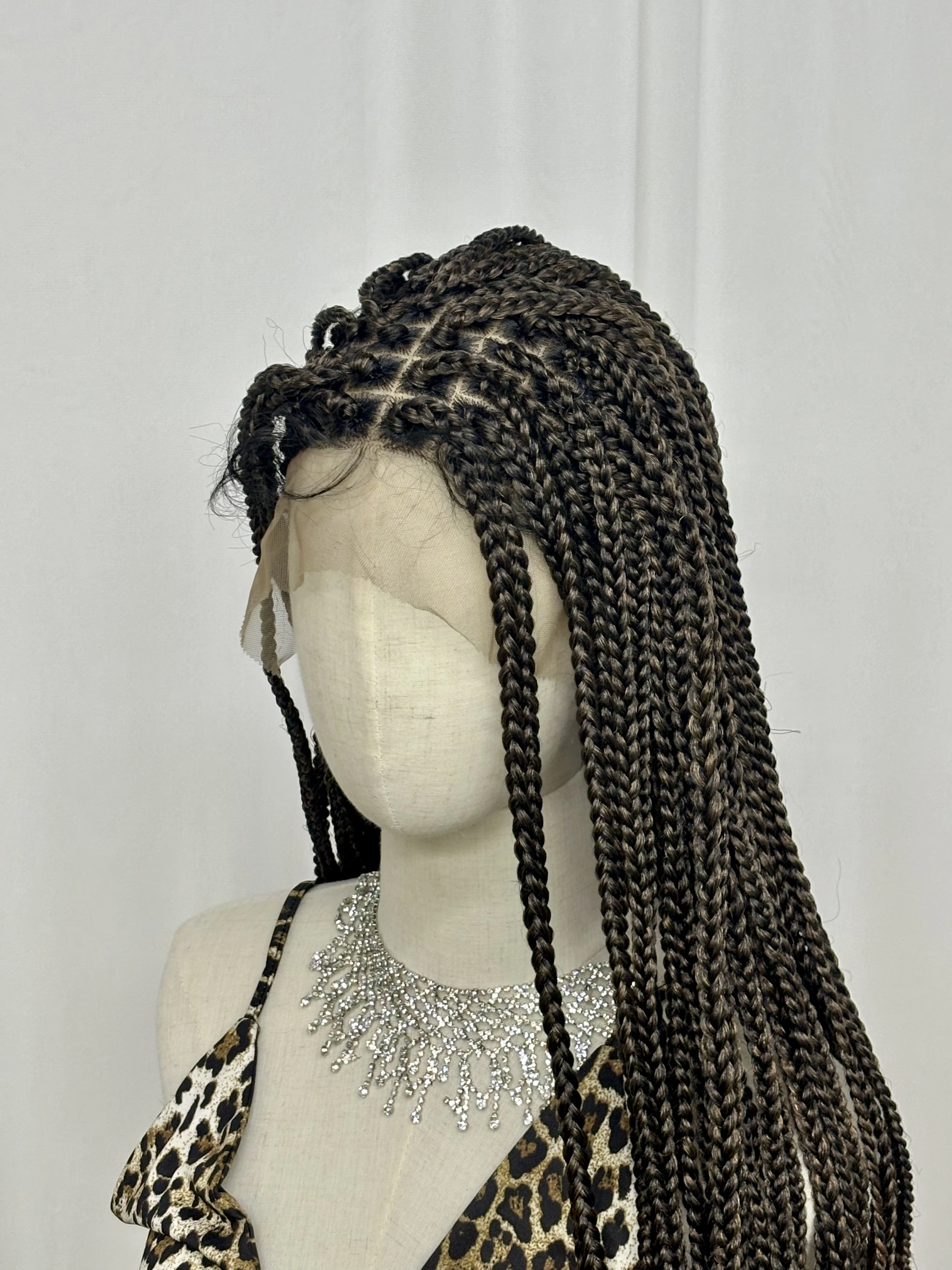 Synthetic Braided Wig Synthetic Hair Lace Front Wigs Box Braided Wigs for Black Women 36 Inches Micro Braids Wigs with Baby Hair