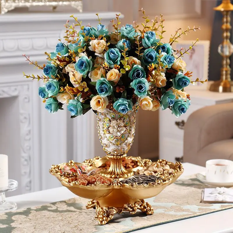 Luxury Storage Tray Resin Vase Stereoscopic Dried Fowers Arrangement Wobble Plate Living Room Entrance Ornaments Home Decoration 2