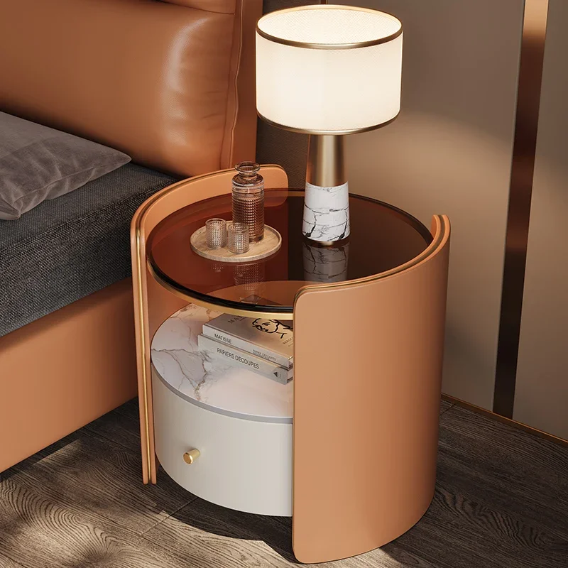 Solid Wood Bedroom Round Storage Bedside Table Living Room Sofa Side Table TV Storages Sides Cabinets