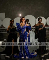 Aso Ebi Black Lace Beaded Evening Dresses 2025 Elegant Women African Mermaid Wedding Party Gown Ruffles Formal Dress Customized 1