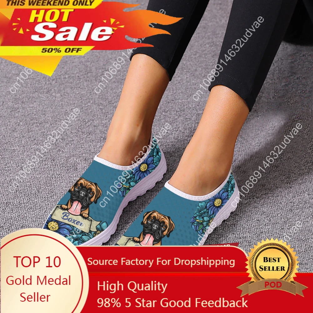 Lovely Boxer Dog Print Slip-on Mesh Shoes Custom Personalized Flats for Dog Lovers Floral Light Loafers for Mom Gift