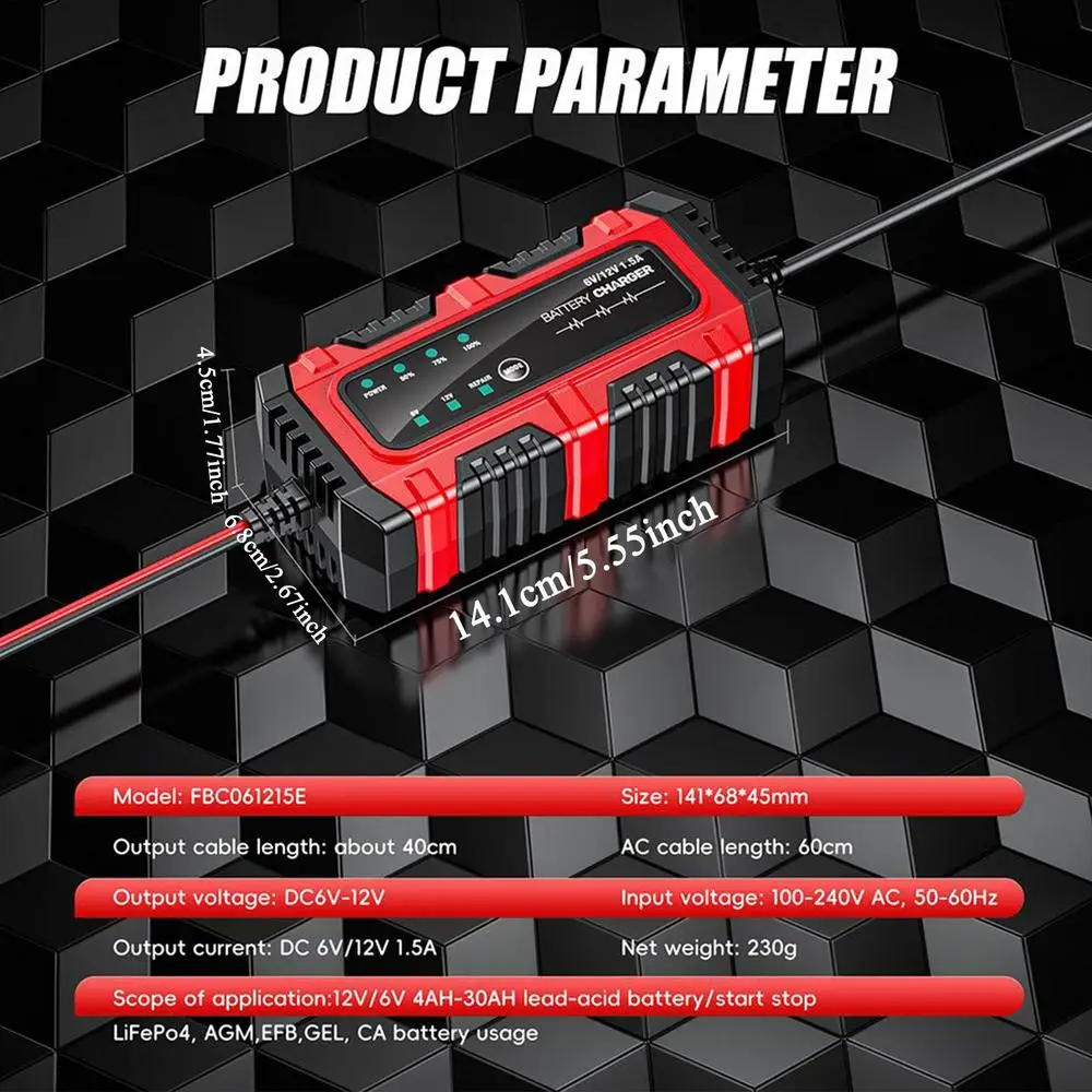 배터리 유지보수 충전기 1.5A 6V/12V 트럭 트리클 배터리 충전기 자동 유지보수기 RV 자동차 보트 해양용