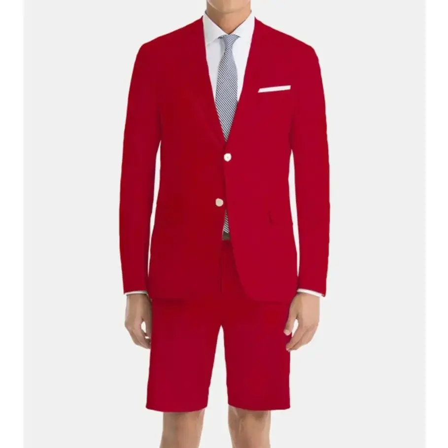 Summer Men Suits With Short Pant Notch Lapel 2 Buttons Wedding Prom Vintage Groom Tuxedos Slim Fit Terno Masculino Blazer 2 Pcs