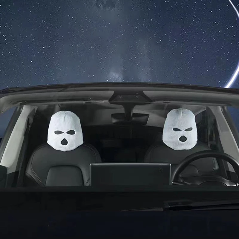 Monivi Gepersonaliseerde grappige autostoel kussensloop volledige gezicht masker auto stoel hoofdsteun cover, ski masker cover decoratie voor Tesla Model Y/3 Bivakmuts 2-Pack