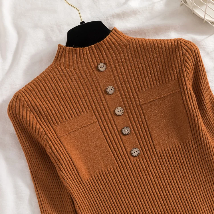 green sweater Womens Sweaters 2022 New Fashion Button Turtleneck Sweater Women Soft Knitted Ladies Sweater Winter Tops Pullover Jumpers Ladies cardigan