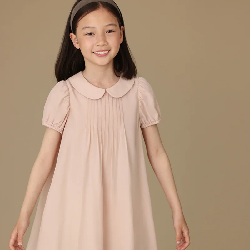 Summer Short Sleeve Baby Girls Dress New Children's Clothing Casual Cotton Dress Kids Girls Clothes Pink Color
