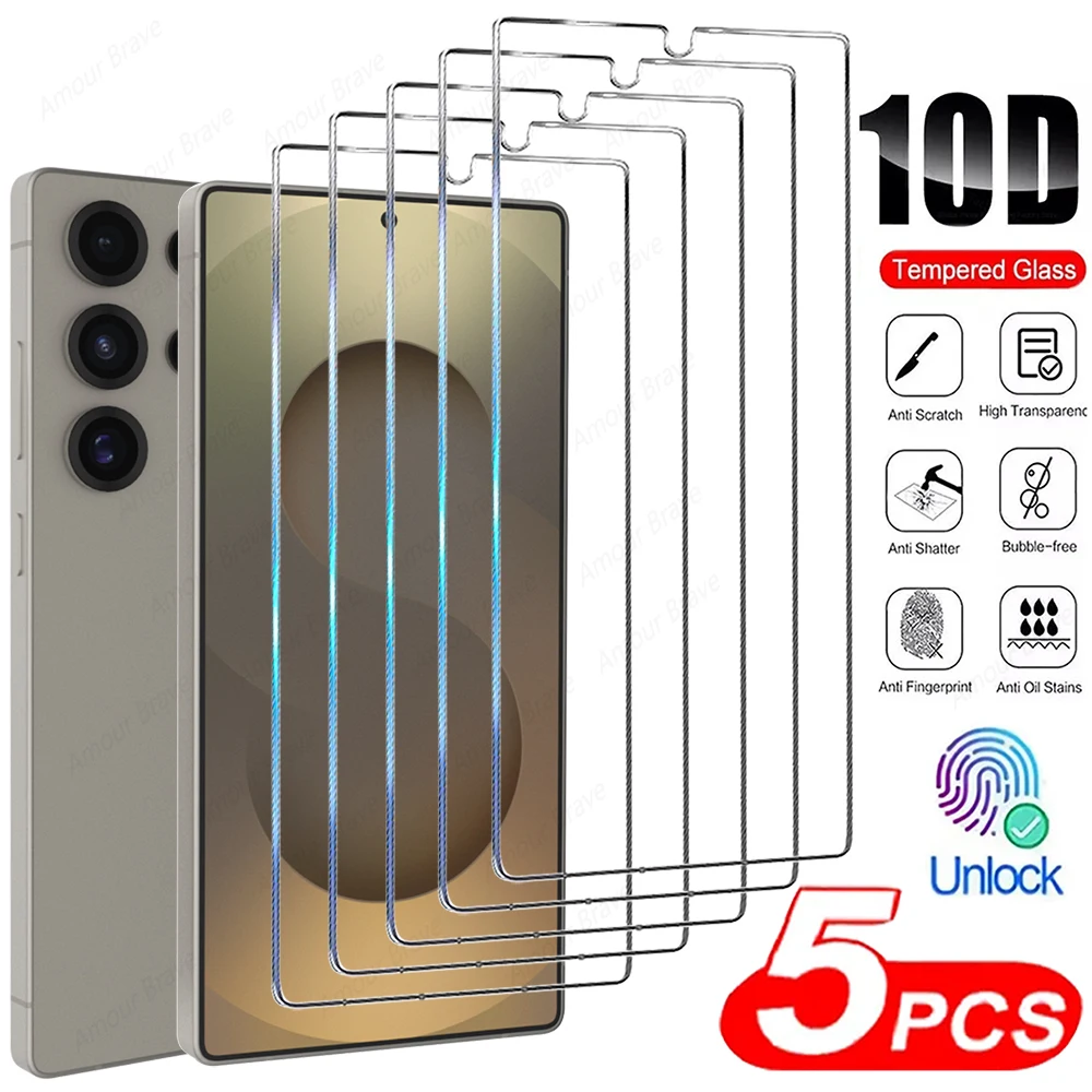 5PCS Full Cover Tempered Glass Screen Protector with Fingerprint Unlock