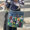 Embroidered flowers women Cowboy shoulder bag fashion chain ladies messenger bags denim handbag personality trend student bag
