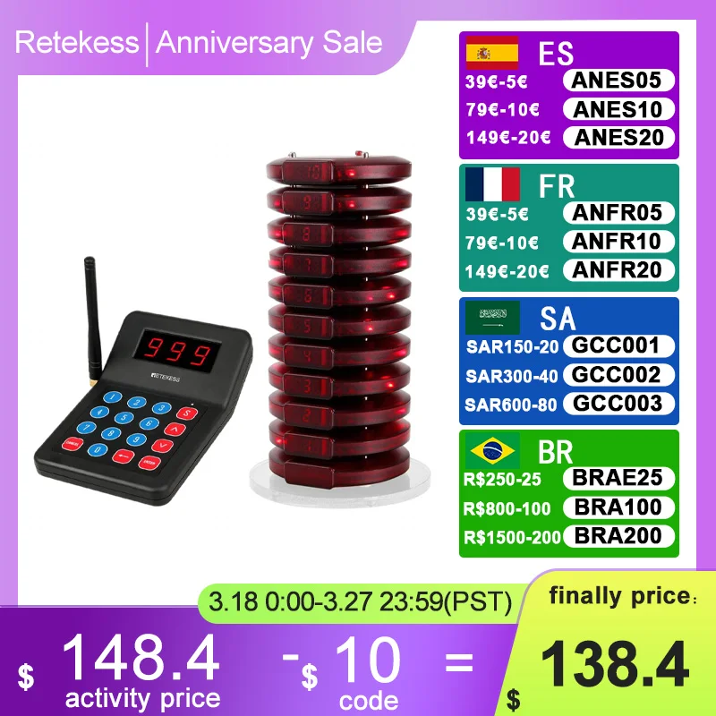 Retekess-T119-Restaurant-Pager-Wireless-Paging-Calling-System-Coaster ...