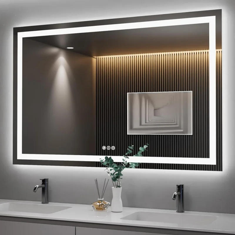 

Зеркало для ванной 55 ''x 36'' с передней и подсветкой, большие настенные зеркала с регулируемой яркостью и противотуманным покрытием, ударопрочное, с эффектом памяти, 3 Col