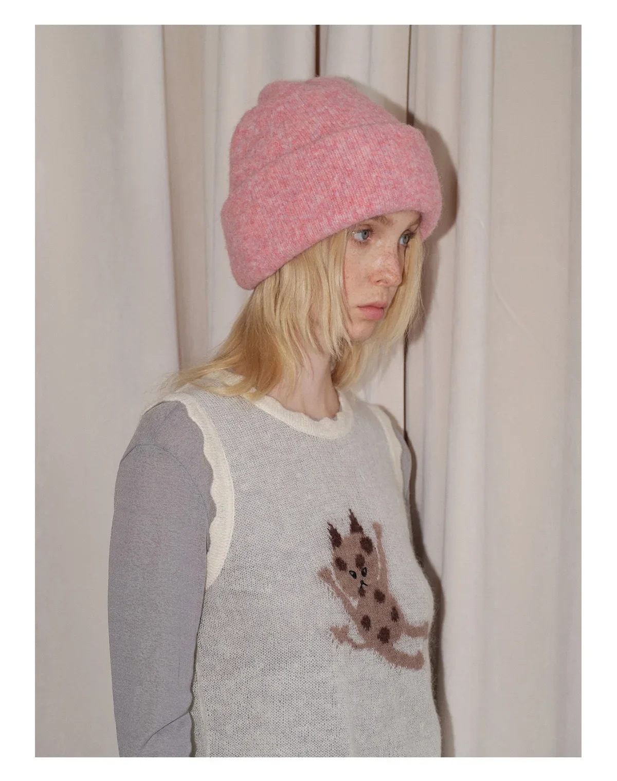 Gorro de punto de lana y piel auténtica