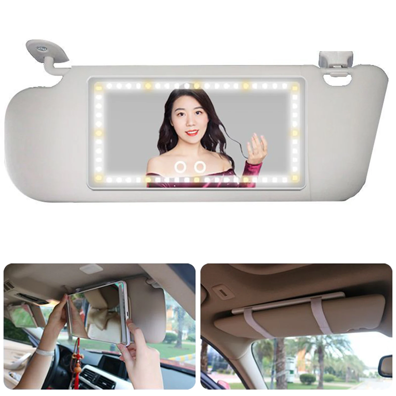 Miroir de maquillage de voiture LED avec écran tactile, miroir de