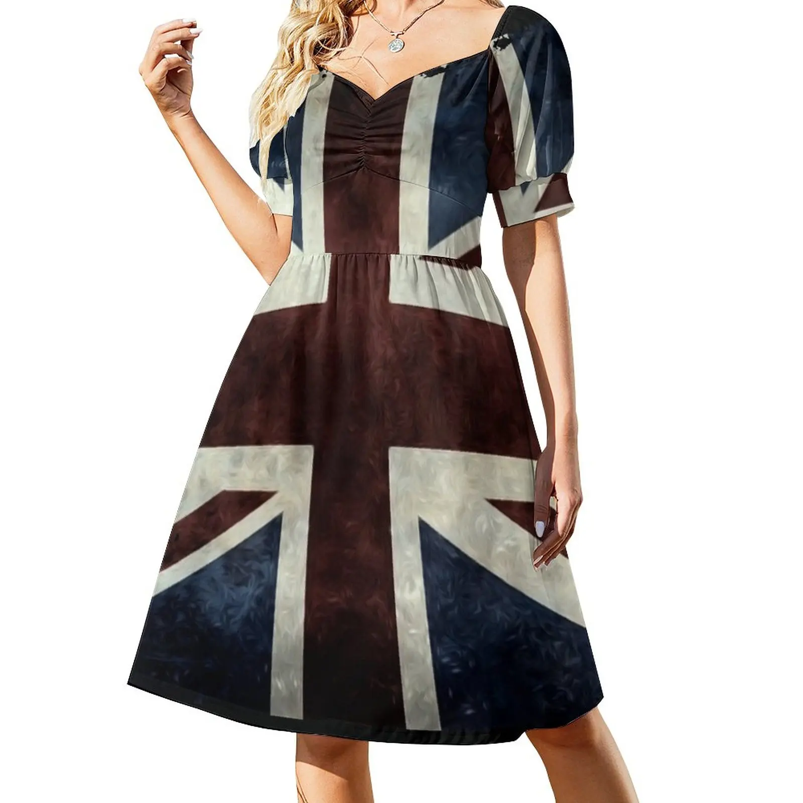 

A grunge looking distressed Union Jack uk version Dress Woman fashion dress summer 2023 women