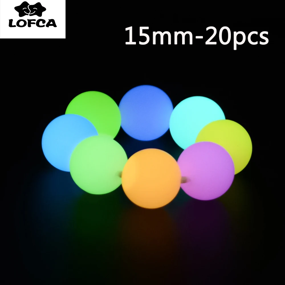 

LOFCA 20PCS Luminous Silicone Beads 15mm Silicone Beads Food Grade Baby Teething Toy Chews Pacifier clips Nursing Necklace