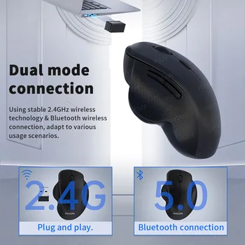 Ergonomic Rechargeable Wireless Bluetooth Mouse for PC Computer Laptop Macbook 1600DPI Dual Mode Mouse for IOS Android Tablet 3