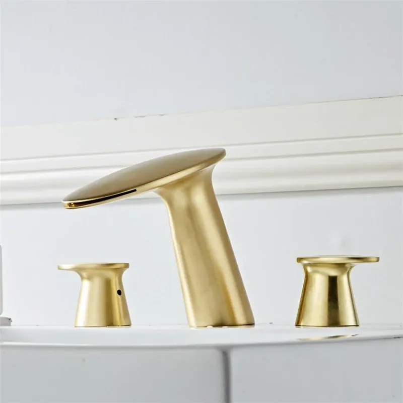 Description Picture 5 of itemBasin Faucet Brushed Gold Bathroom Sink 3 Hole Widespread Rose Gold Mixer Hot And Cold Gold Waterfall Tap New