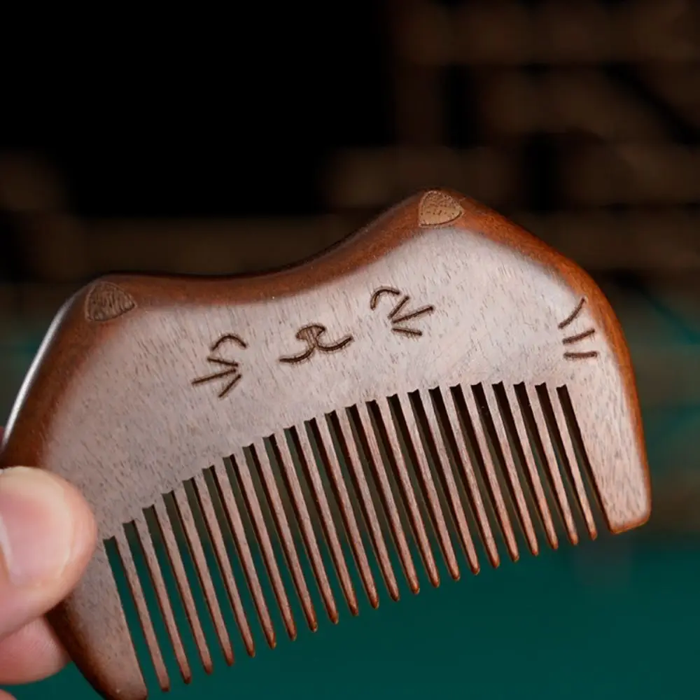

Narrow Tooth Cat Wooden Scalp Combs Carve Designs with Tassel Meridian Gua Sha Pocket Comb Anti-Static Natural