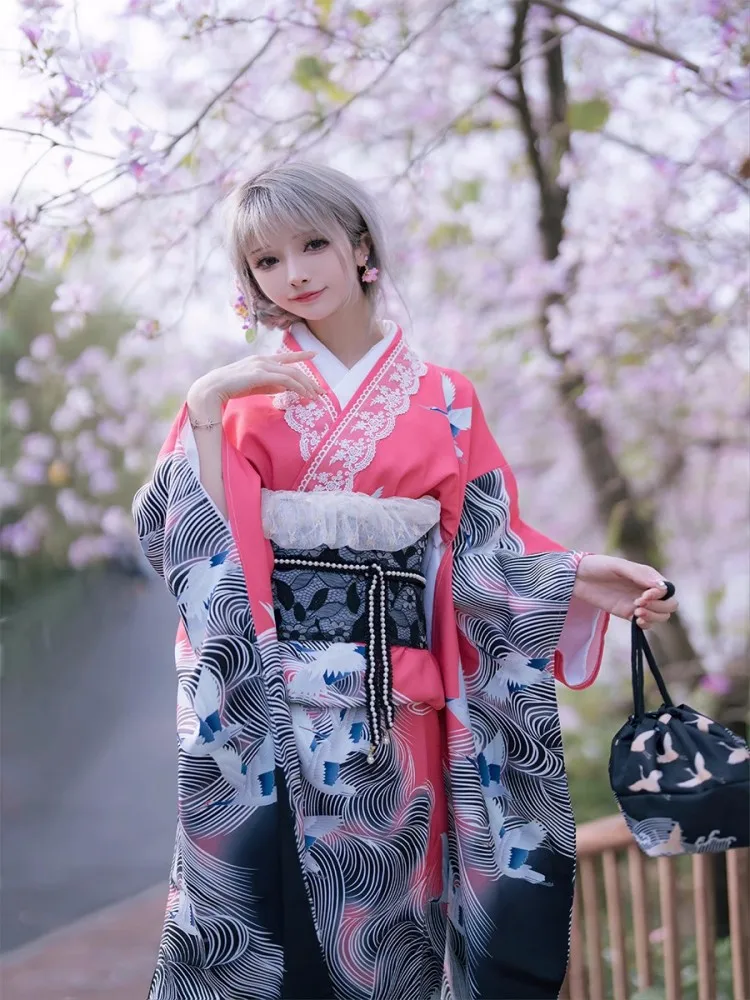 

New Japanese Kimono Formal Dress Revolving Sleeve Kimono Adult Dress Senzuru Handle Flower and Fire Assembly Traditional Kimono