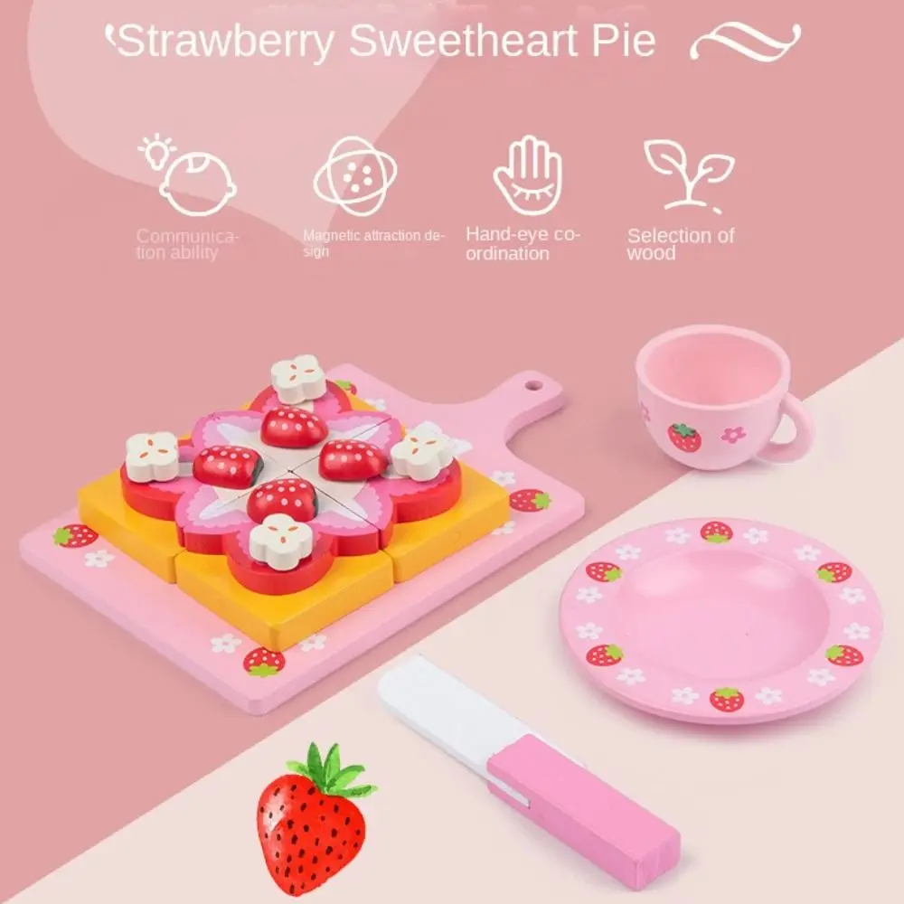 Strawberry Design Wooden Simulation Cake Toys Tteokbokki Model Exquisite Craftsmanship Pretend Play Kitchen Food Toys