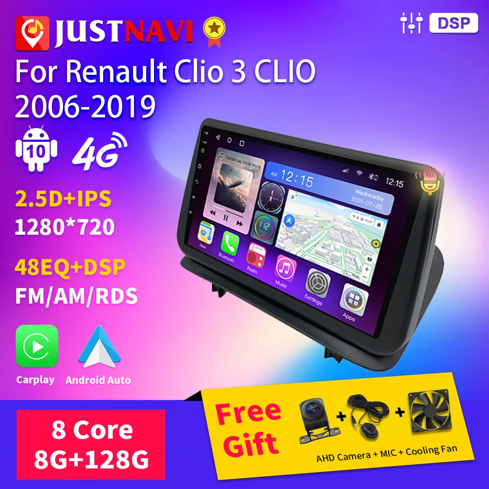 JUSTNAVI 8G 128G Car Radio Video For Renault Clio 3 Clio3 2005-2014  Multimedia Carplay GPS Navigation 2 Din Android 10.0 Player - AliExpress