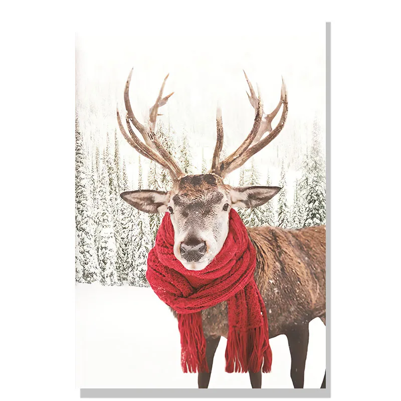 thumbnail image 1 of Pósteres de paisajes de bosque invernal, impresiones de Navidad, abeto, pino, reno, alce, lienzo, pintura, arte de pared, decoración, 1 of 5