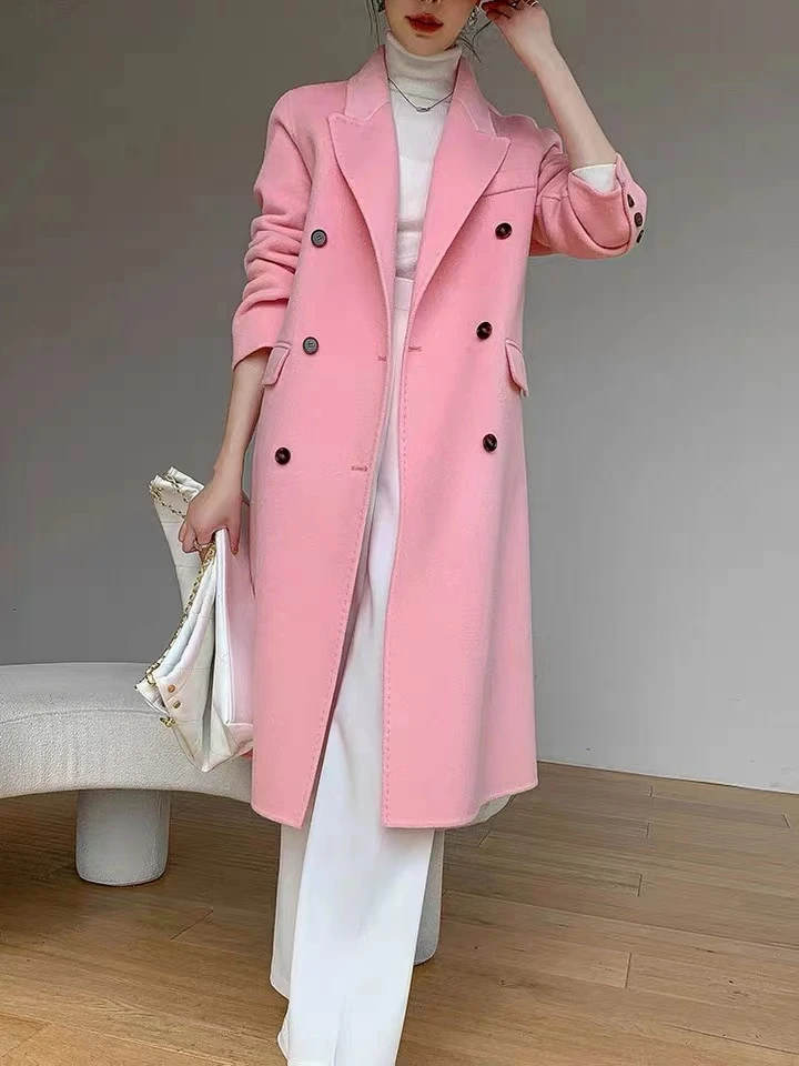 Women's Woolen Coat 2022 Autumn Winter Long Cloak Lapel Doublebreasted