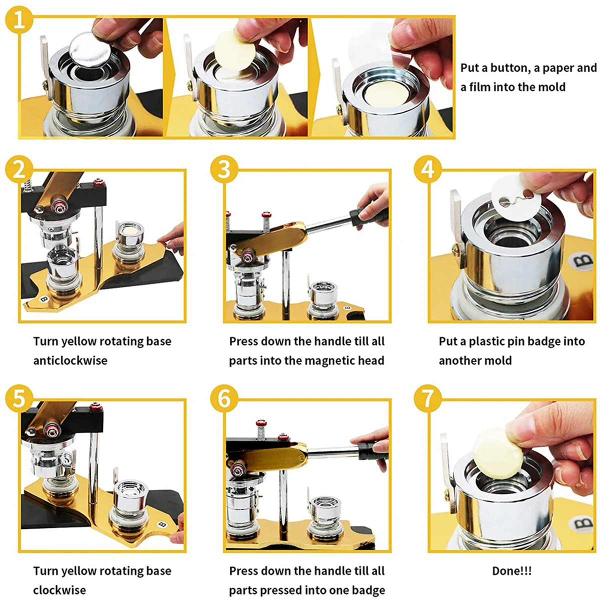 DIY Badge Button Maker Machine badge maker button maker machine Pin Badge Punching Press 25-75MM Button Maker Machine with 100-500Pcs Part+Circle Cutter