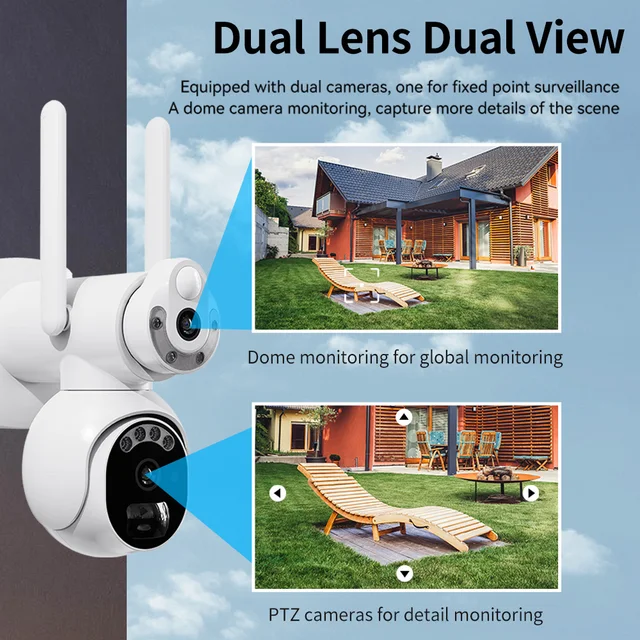 6MP 3K Dual Screen Solar Camera Outdoor 4G SIM Card  PTZ Dual Lens PIR Human Detection Built in Battery Camera 365 Days Standby 3