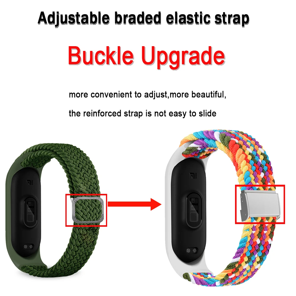 Bracelet for Mi band 7 Strap Elastic adjustable metal Nylon Braided Miband4  miband 5 correa pulseira for xiaomi Mi band 4 3 5 6 - AliExpress