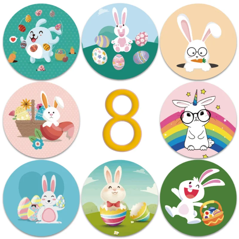 Cute Easter Bunny Sticker Labels 1inch Decor Sticker For Envelope Sealing Labels Stationery Child Reward Sticker 500pcs /roll