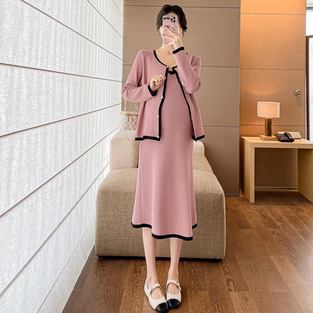 French Style Vintage Long Sleeve Maternity dress Fake Two Piece vestidos pregnant women clothing pregnancy photoshoot dress