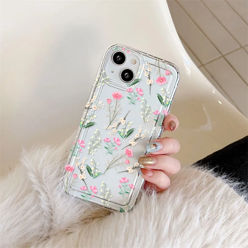 Clear Phone Cases For iPhone 13 Case iPhone 15 16 Pro Max 12 11 14 XR X Xs Max 7 8 Plus SE 2022 2020 Pink Flower Soft TPU Cover