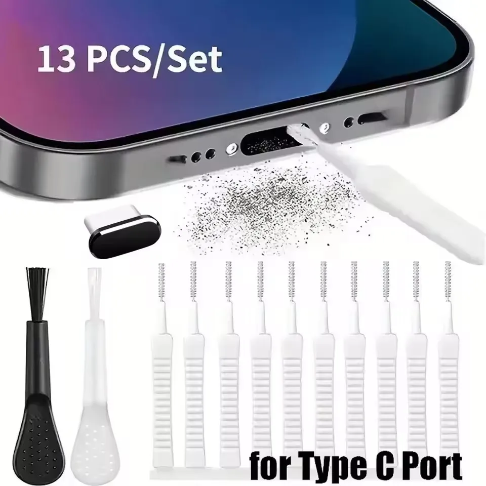 Universal Charging Port Dust Plug and Cleaning Brush Set - for Smartphones and Devices