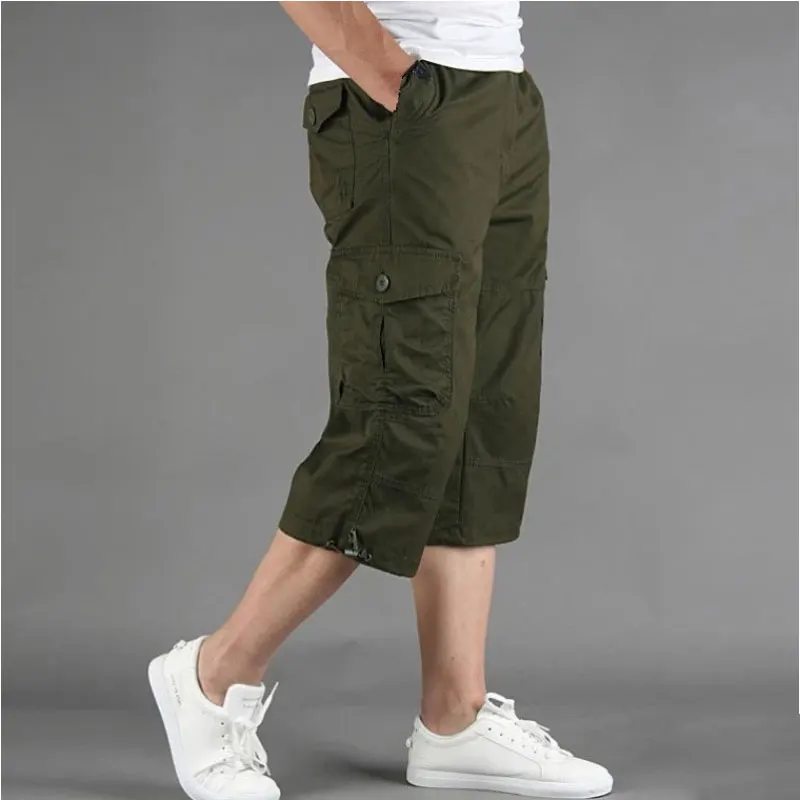 2024 Zomer Heren Casual Katoenen Cargo Shorts Lange Lengte Multi Pocket Capri Broek Mannen Militaire Camouflage Korte M-5XL