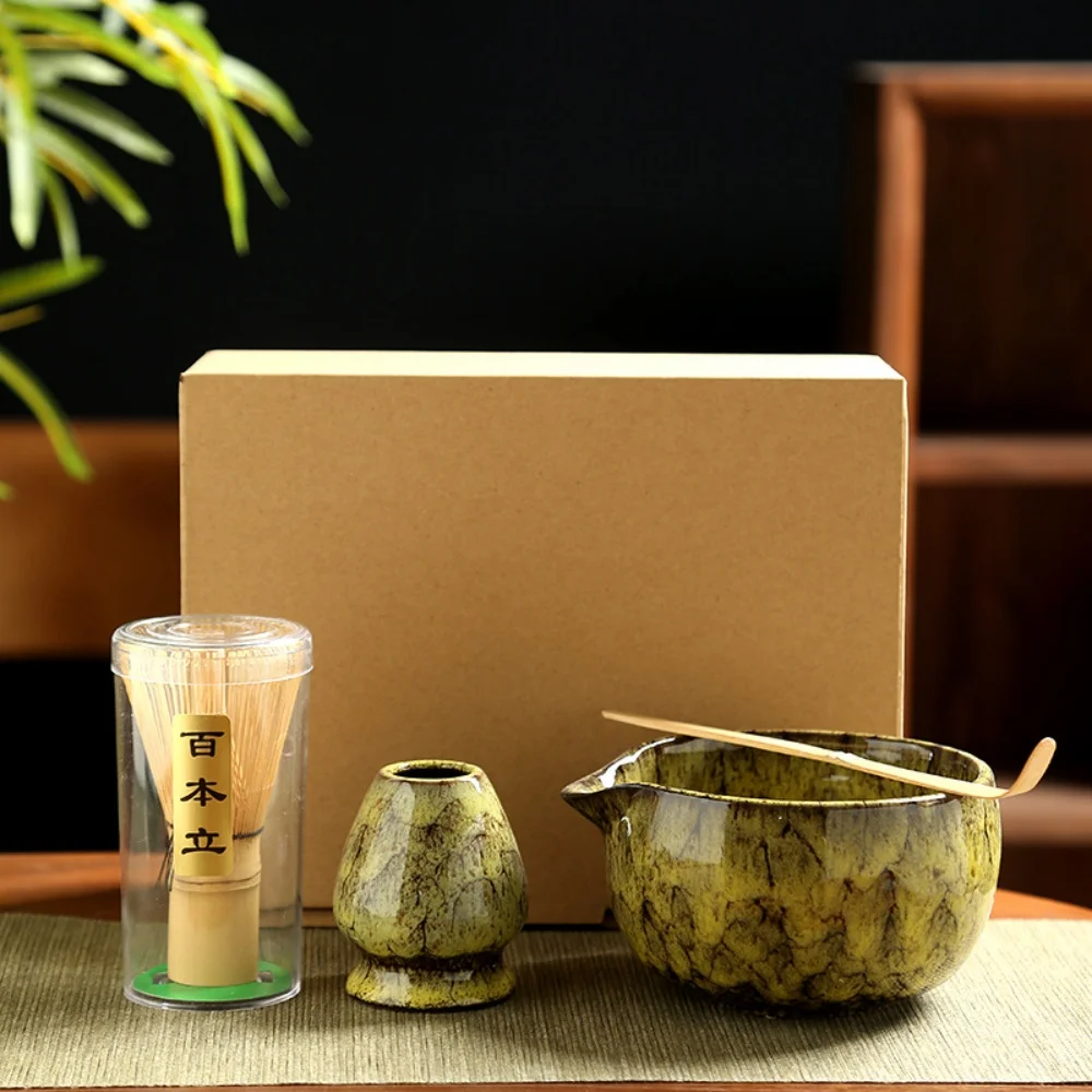 Handmade Home Easy Clean Japanese Matcha Tea Set Safe Bamboo Whisk Teaspoon Tea Sets Tools Stand Kit Bowl Whisk Scoop Gift