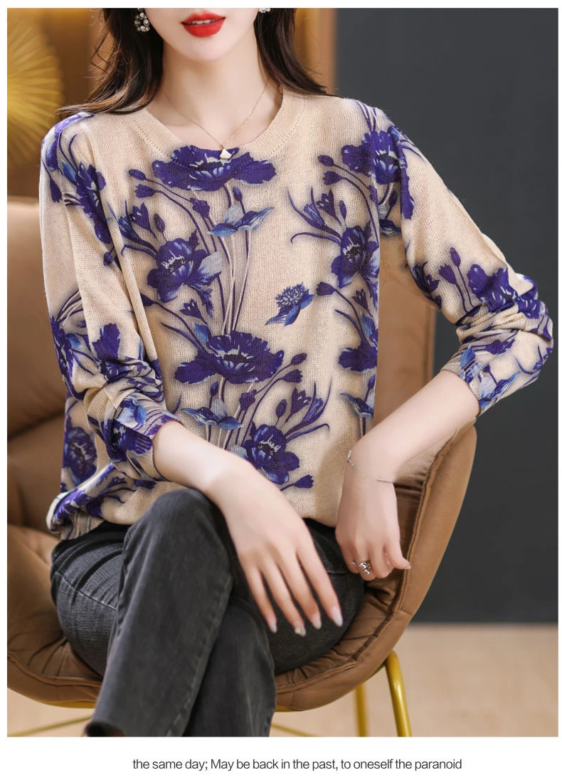 Sadca5cdcfbea472c91519e024a1f16a6g Autumn Knitwear Womens Fashion Loose Printed Sweaters Ladies Luxury Casual Floral Pullover Vintage Elegant Jumpers Mallzona
