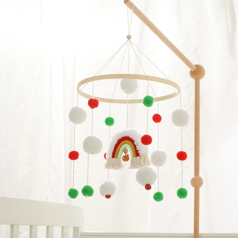 

Baby Rattle Toys Wooden Mobile Newborn Soft Felt Christmas Rainbow Crochet Bed Bell Hanging Toys Holder Bracket Infant Crib Toys