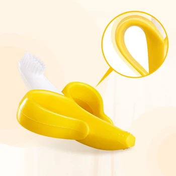 Banana Shape Safe Toddle Teether Baby Silicone Training Toothbrush BPA Free Banana Teething Ring Silicone Chew Dental Care Toot 3
