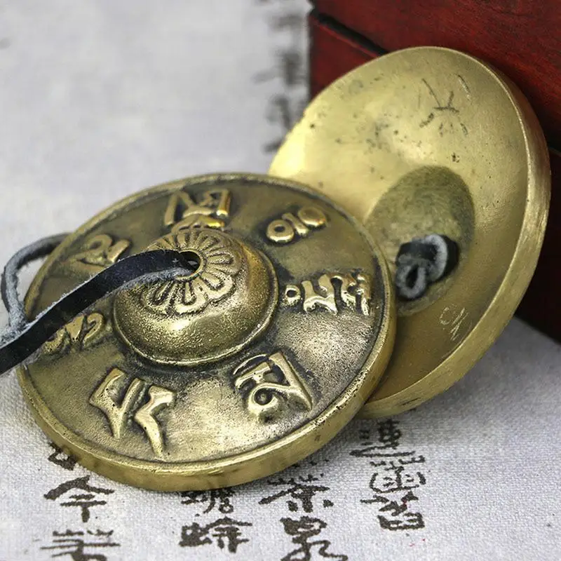 1 Pair Yoga Cymbals Brass Cymbal Bell Chimes Tibetan Buddhist Style Tingsha Meditation Yoga Accessory Instrument Cymbals