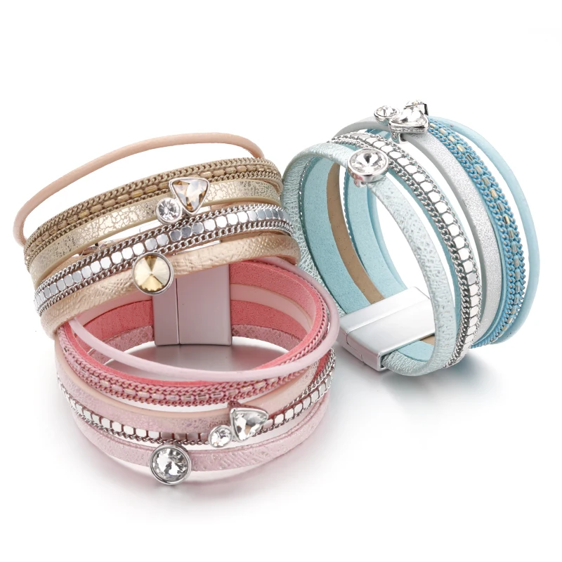 Resin Crystal Charm Leather Bracelet for Women Men Bohemian Multilayer Bracelets & Bangles Summer Female Jewelry leather bracelet,charm bracelet