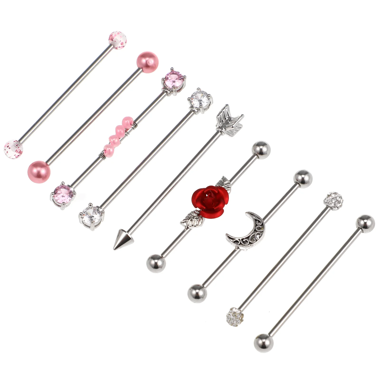 

9Pcs Personality Stylish Ear Studs Stainless Steel Ear Studs for Women Silver