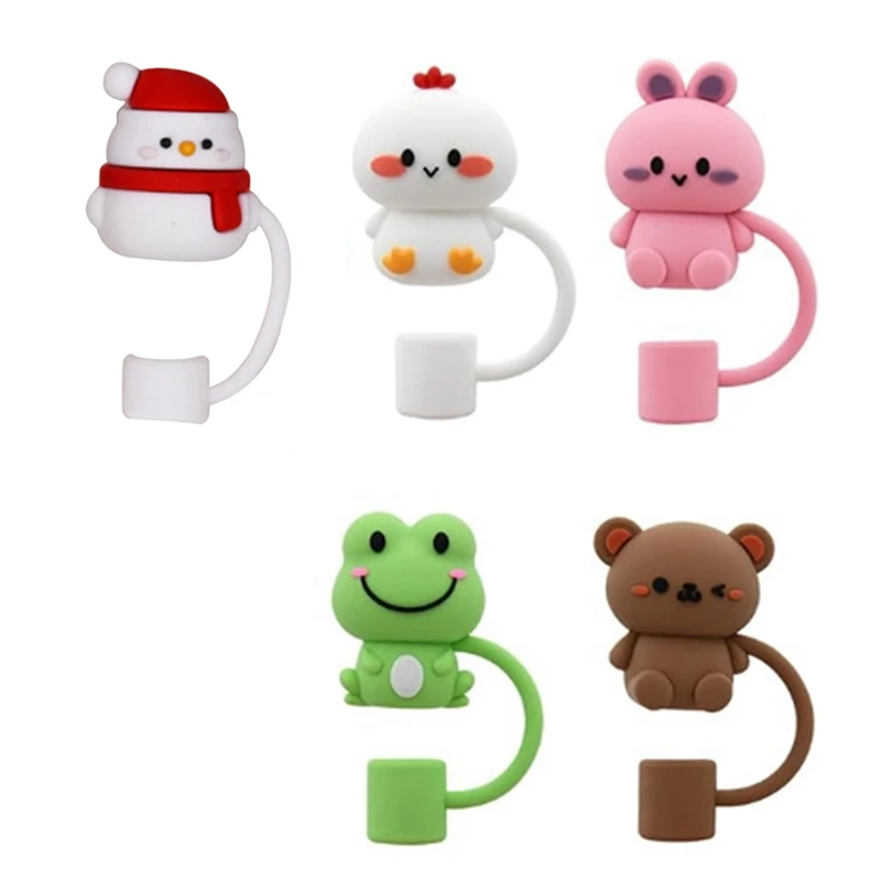 

5Pcs Premium Silicone Straw Cover Caps - Animal Shaped Durable Easy Install Easy To Use