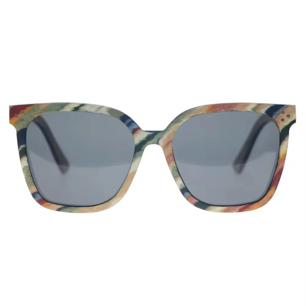 Modische Regenbogen-Sonnenbrille aus massivem Holz in Übergröße für Herren und Damen, polarisiert, UV400, handgefertigte Bambusfarben