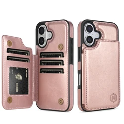 RFID Blocking Leather Wallet with Anti - Theft Magnetic Case and Card Holder - iPhone 15 Pro (Rose gold)