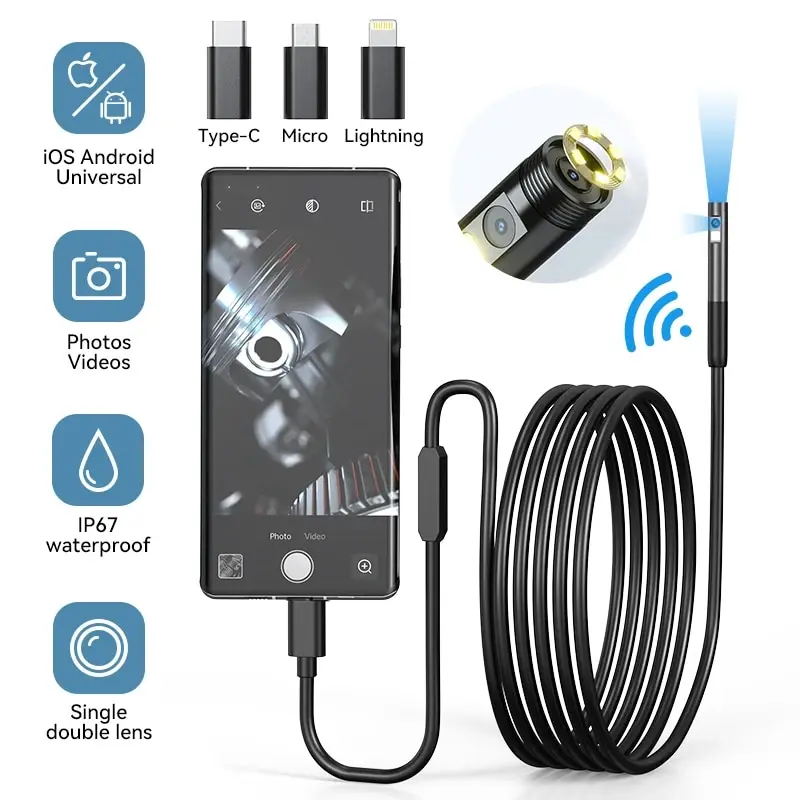 Single/Dual Lens Wifi Endoscope Camera Android Mini Car Inspection Camera for Iphone IOS Waterproof Pipeline Borescope Type C 1